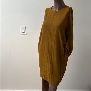 Cos oversized shirt shift dress mustard yellow brown longsleeve pockets size 4